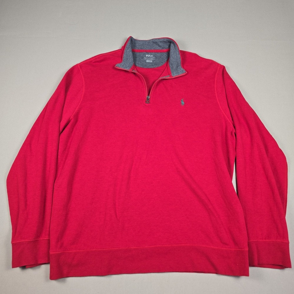 Polo Ralph Lauren Sweater Mens XL Red 1/4 Zip Pullover Knit Long Sleeve Casual